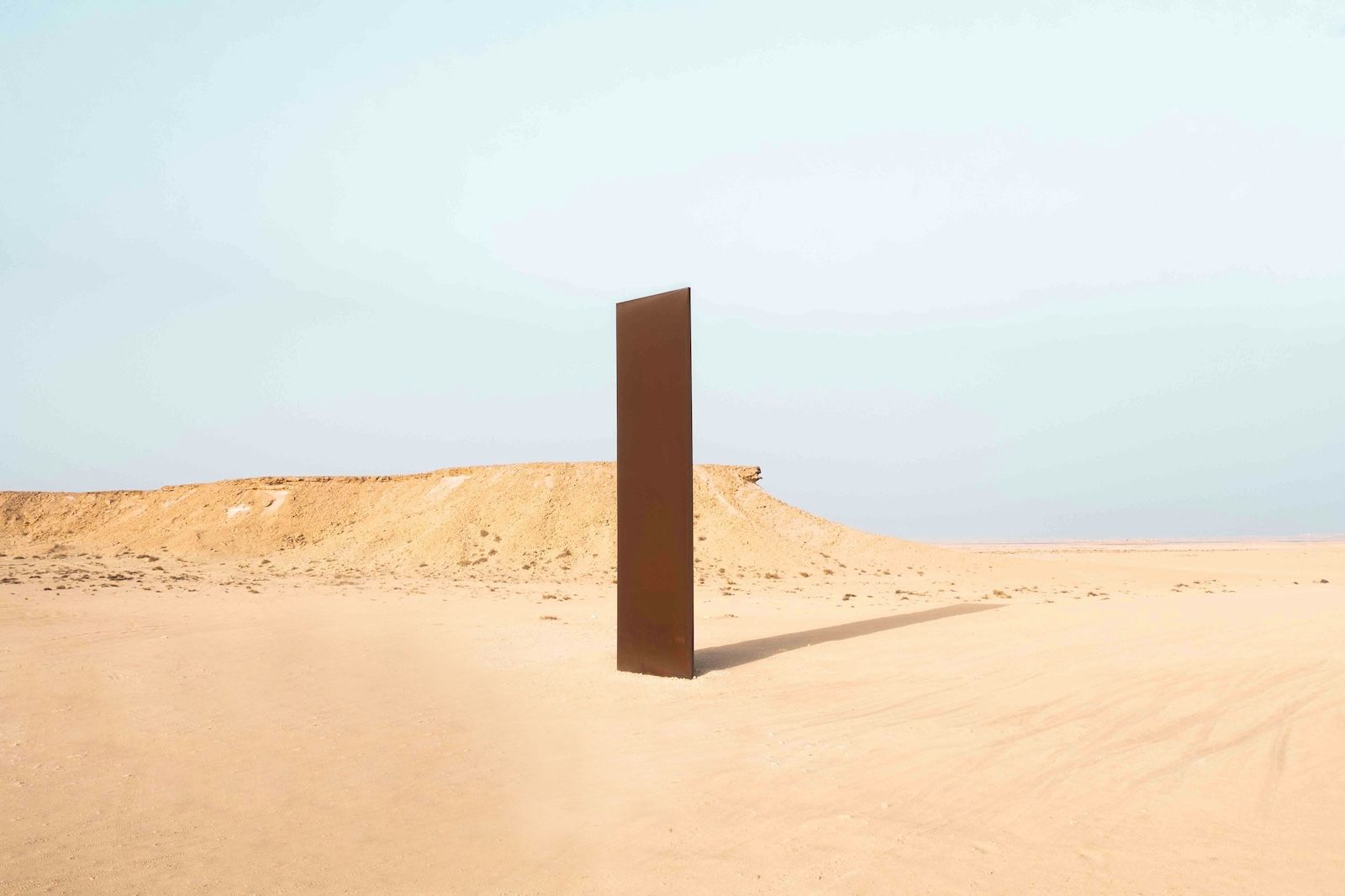 A sculpture in the desert in Qatar, which inspired the colour “sandstone light” in the Years of Culture branding