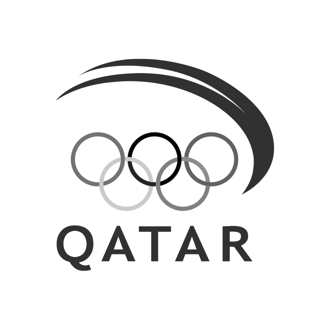 Qatar Olympic Committee Logo with Qatar written below the five Olympic Rings.
