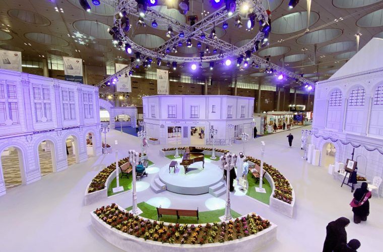 Interior of the Doha Exhibition & Convention Center set up to look like a Parisian street as part of Qatar-France 2020.
