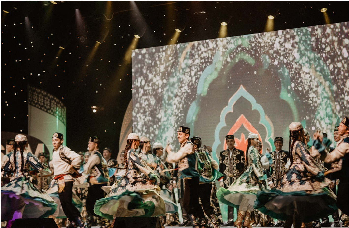 Lavish traditional dance performance on stage during the Qatari Programme at The International Festival of Muslim Cinema.