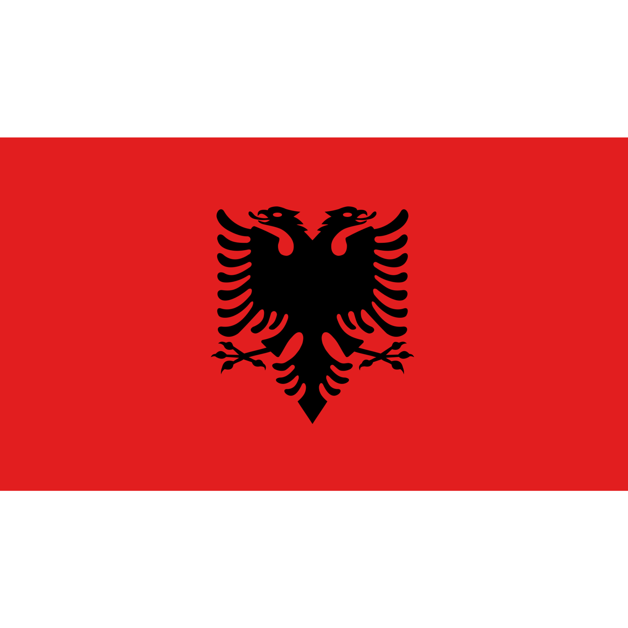 The flag of Albania has a red rectangular background and a black double-headed eagle in the centre.