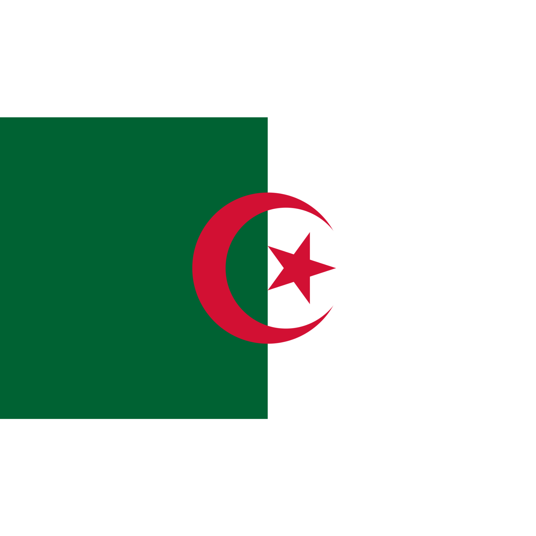 The Algerian flag is made up of two vertical halves in green and white, with a red star and crescent in the centre.