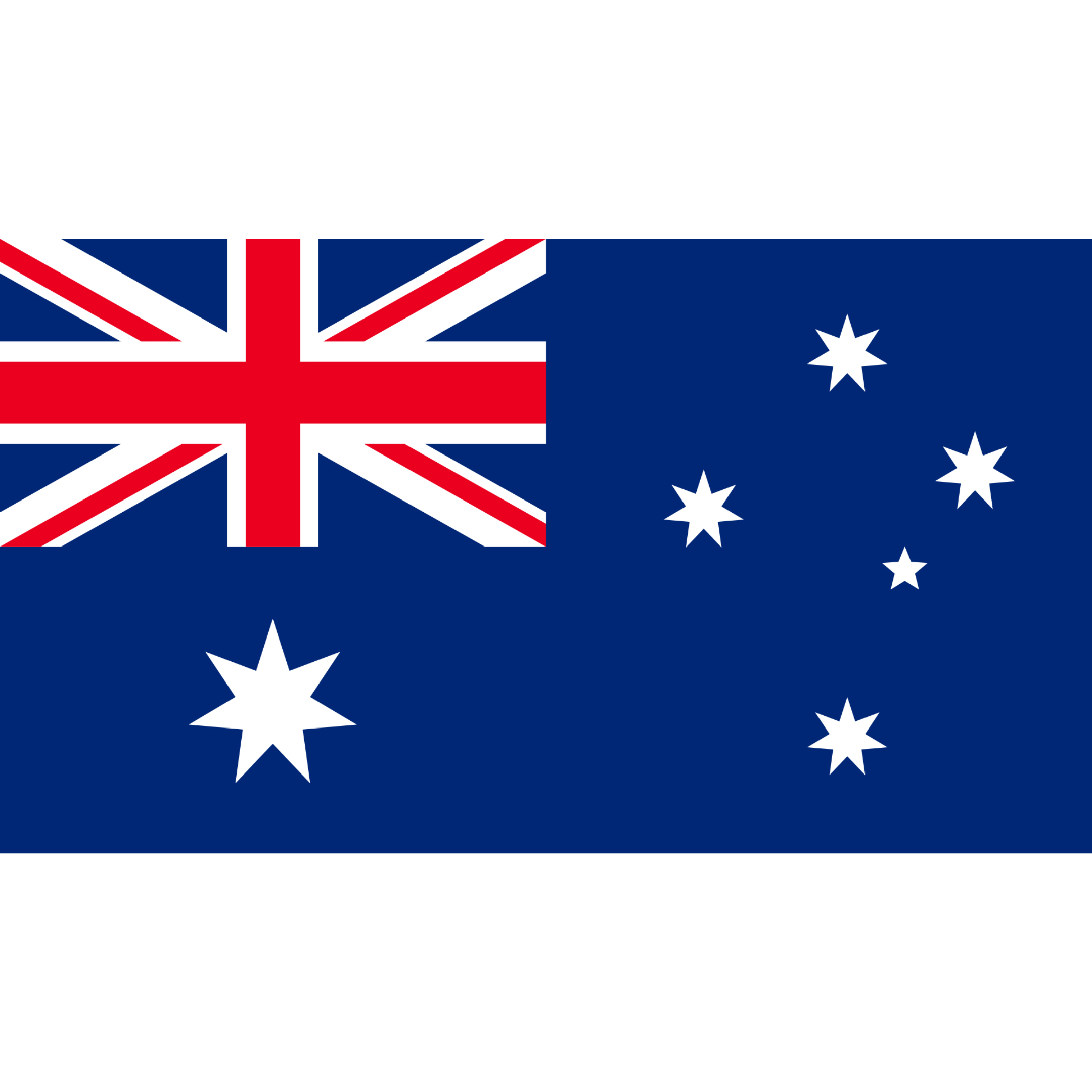 The Australian flag has a blue background with the Union Jack in the upper right corner and a constellation of 6 white stars.