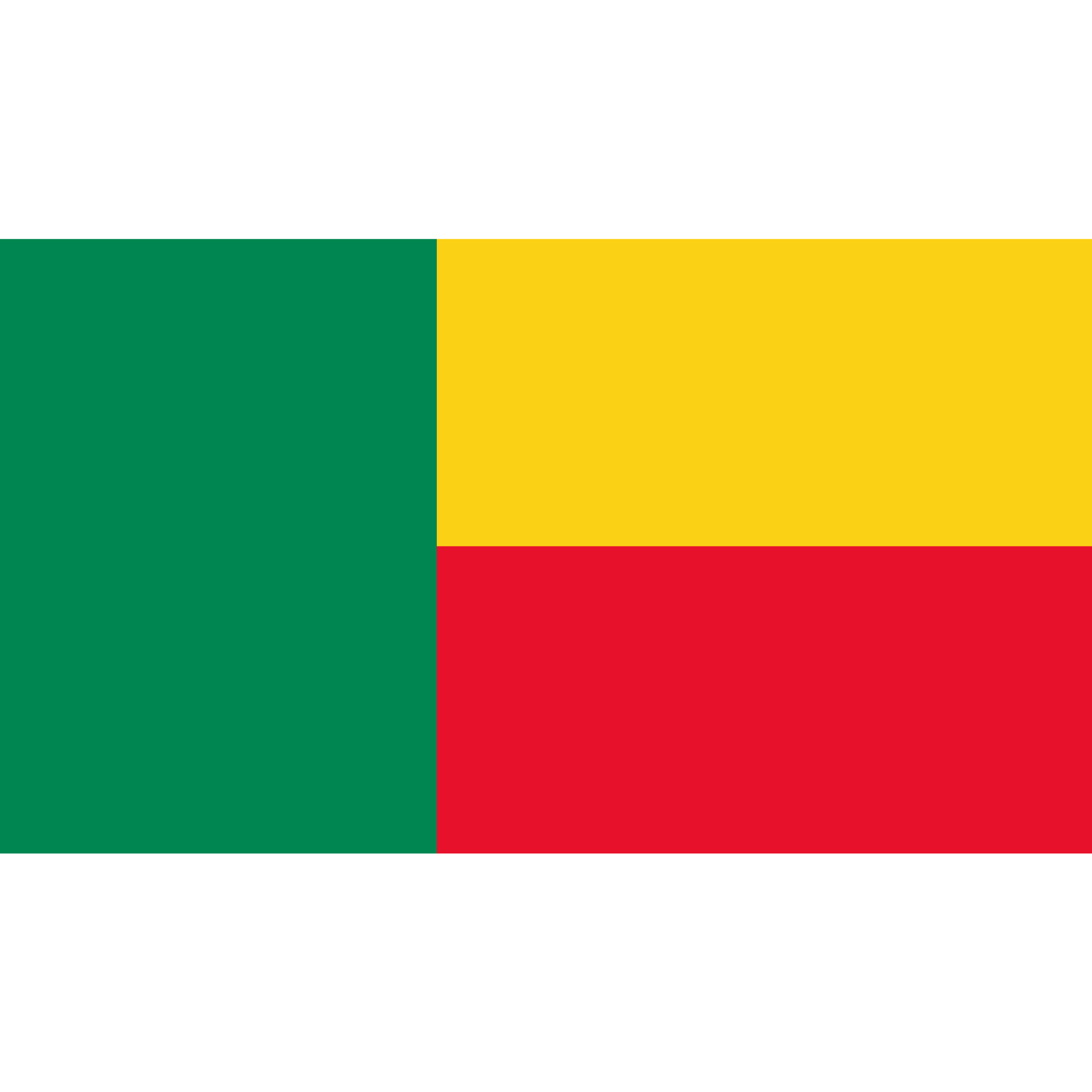 The flag of Benin consists of a green vertical band on the left and two horizontal yellow and red bands on the right side.
