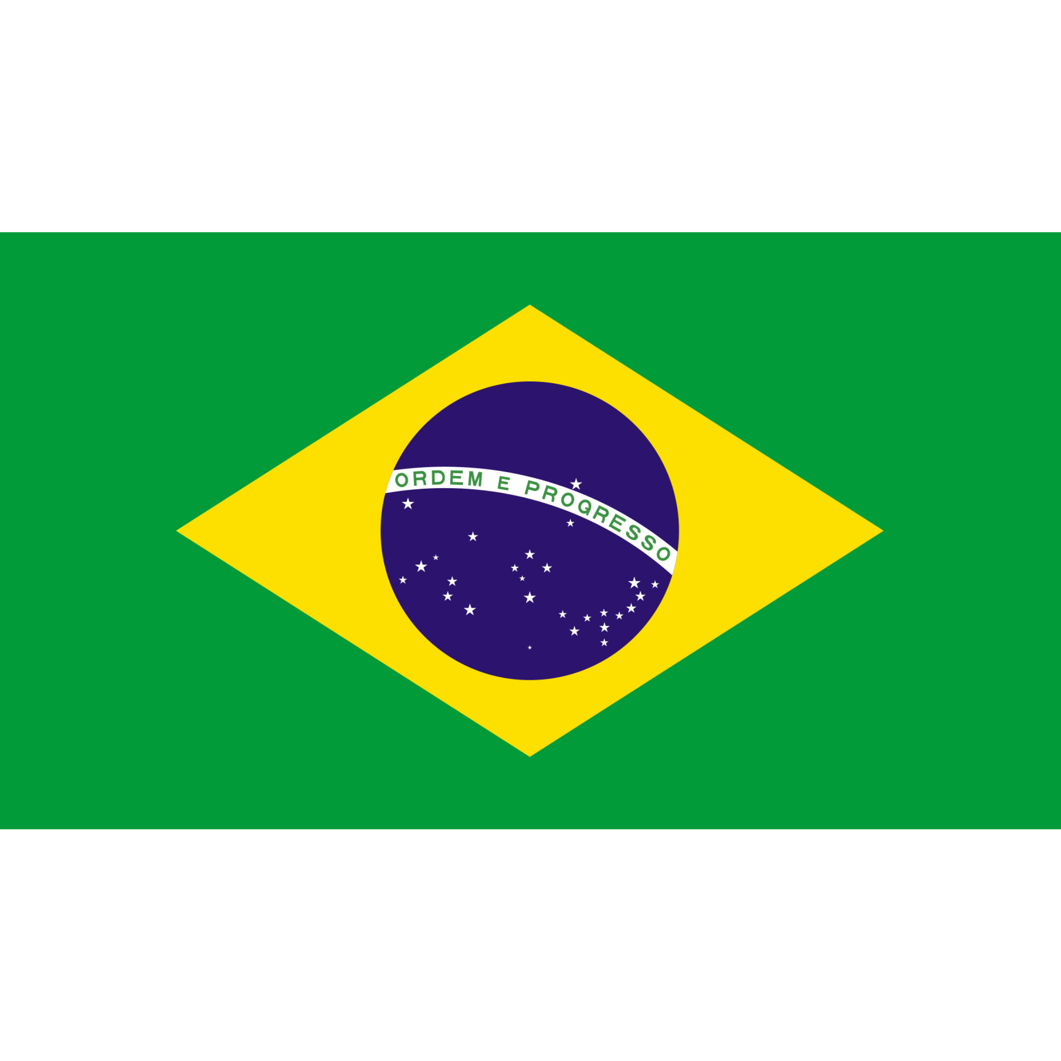Brazil's flag has a green background with a central yellow rhombus, blue globe, white stars and band with the national motto.