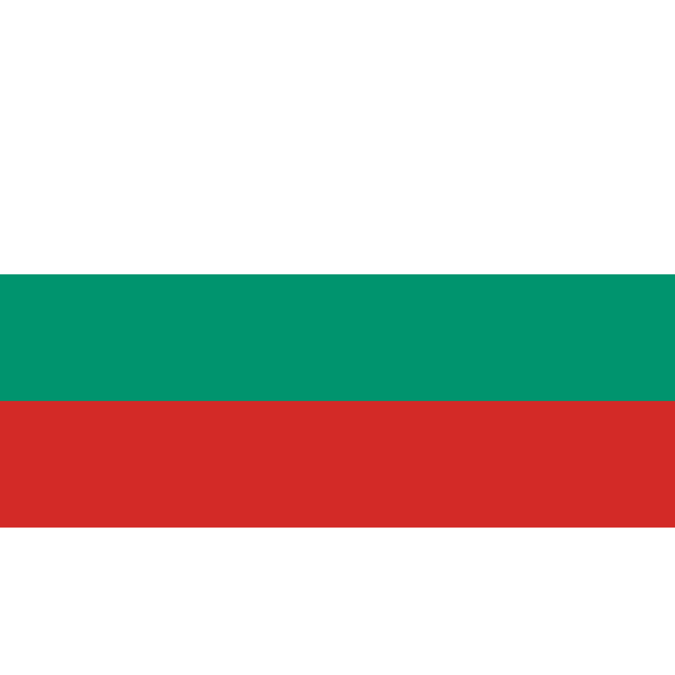 The Bulgarian flag consists of 3 equal-sized horizontal stripes in white, green, and red. 