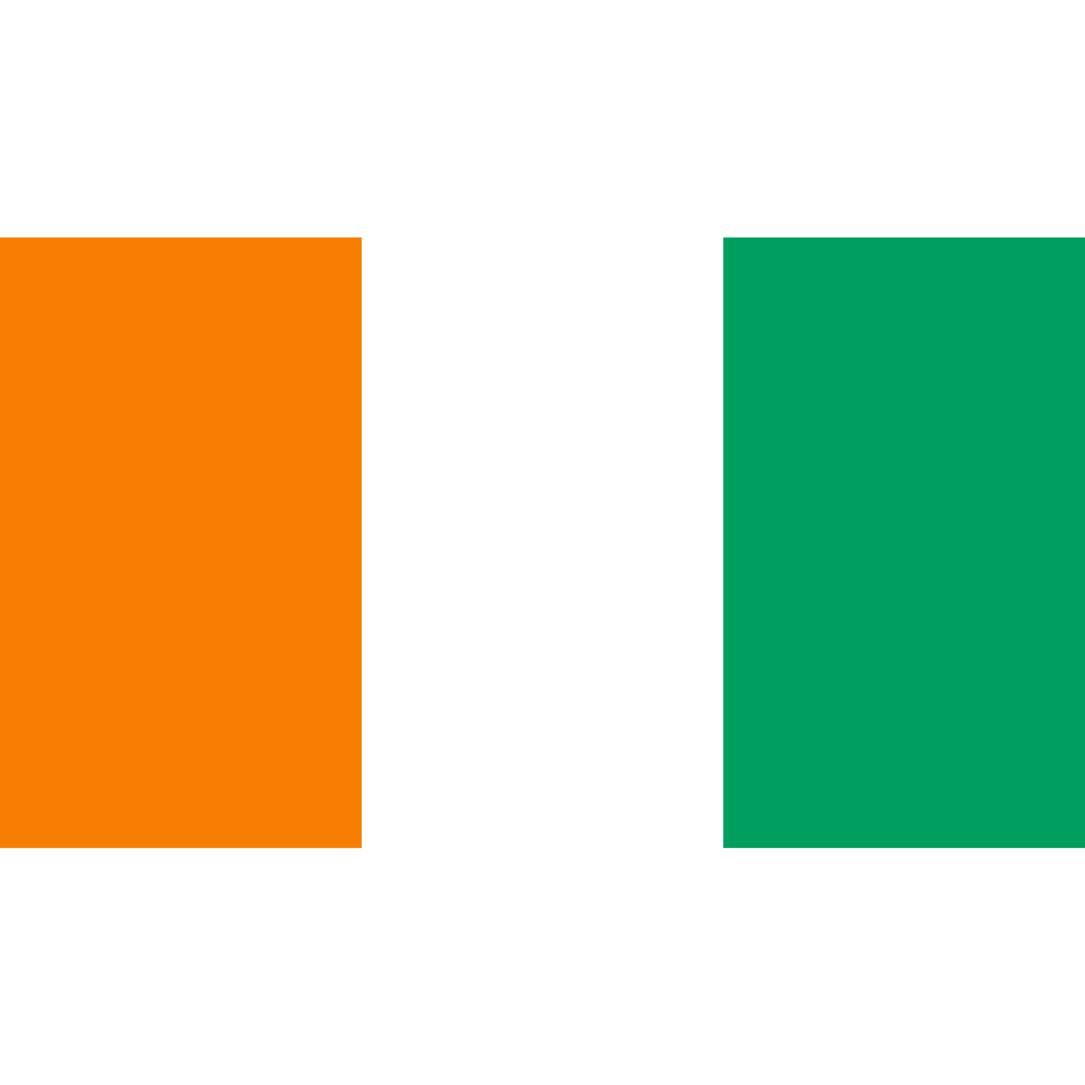 The flag of Côte d'Ivoir has 3 equal vertical bands in orange, white and green. 