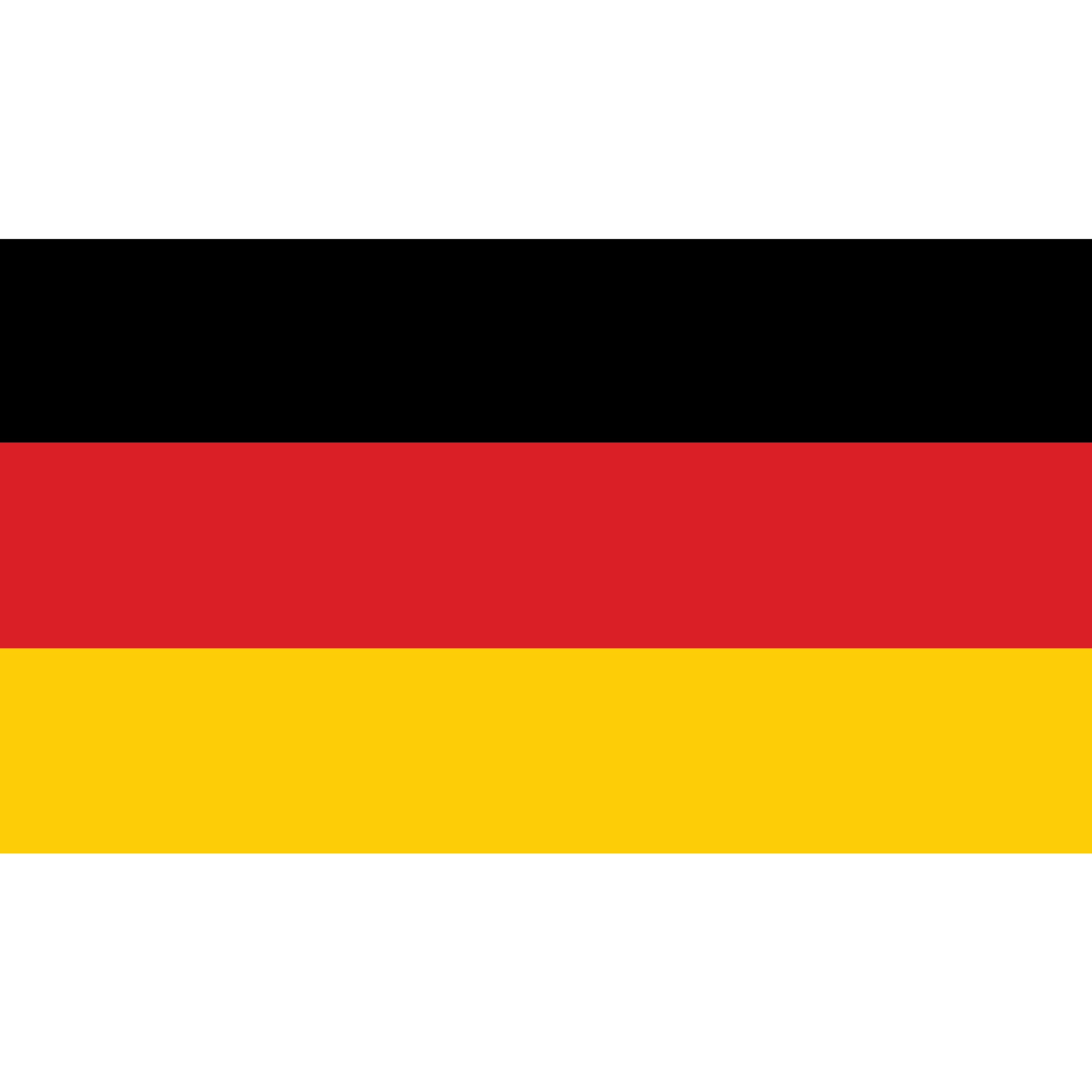 The flag of Germany has three equal horizontal stripes in black, red, and gold.