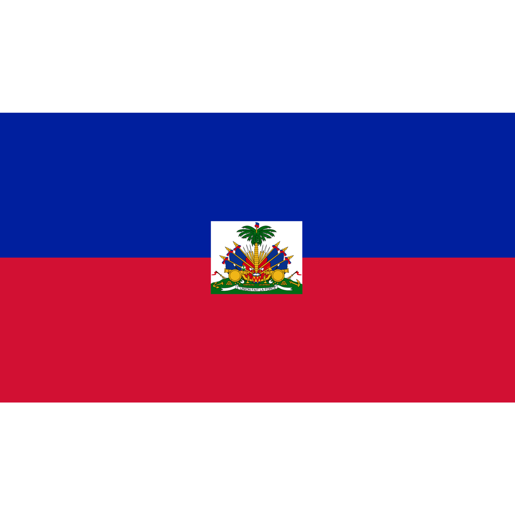 The flag of Haiti has 2 equal horizontal halves in blue and red and a white rectangular panel containing Haiti's coat of arms.		Done, Staging ENG