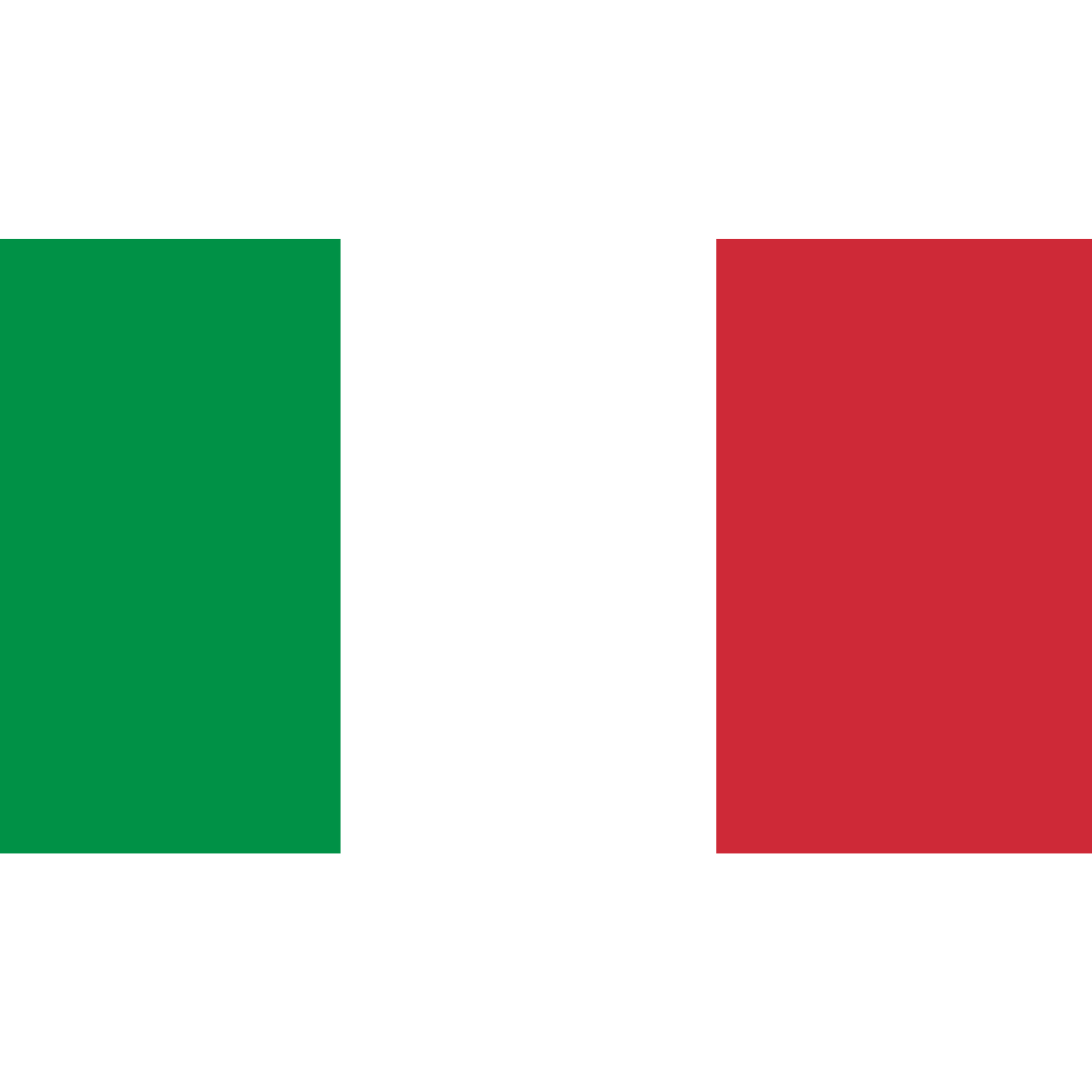 The flag of Italy consists of three equally sized vertical bands in green, white and red.