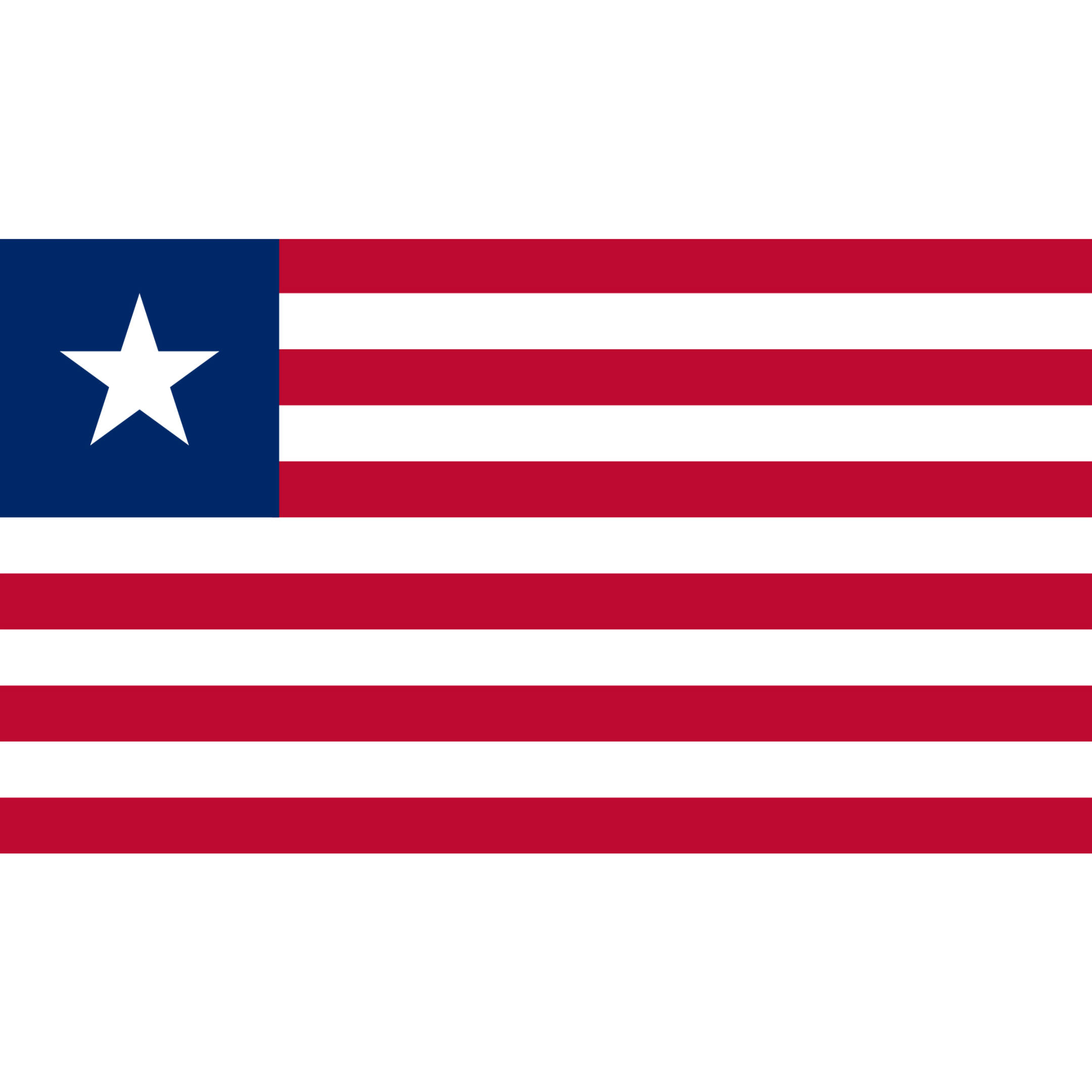The Liberian flag consists of horizontal stripes (6 red and 5 white) and a blue rectangle containing a single white star. 
