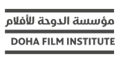 Doha Film Institute Logo with the name written in English and Arabic, separated with black horizontal lines.