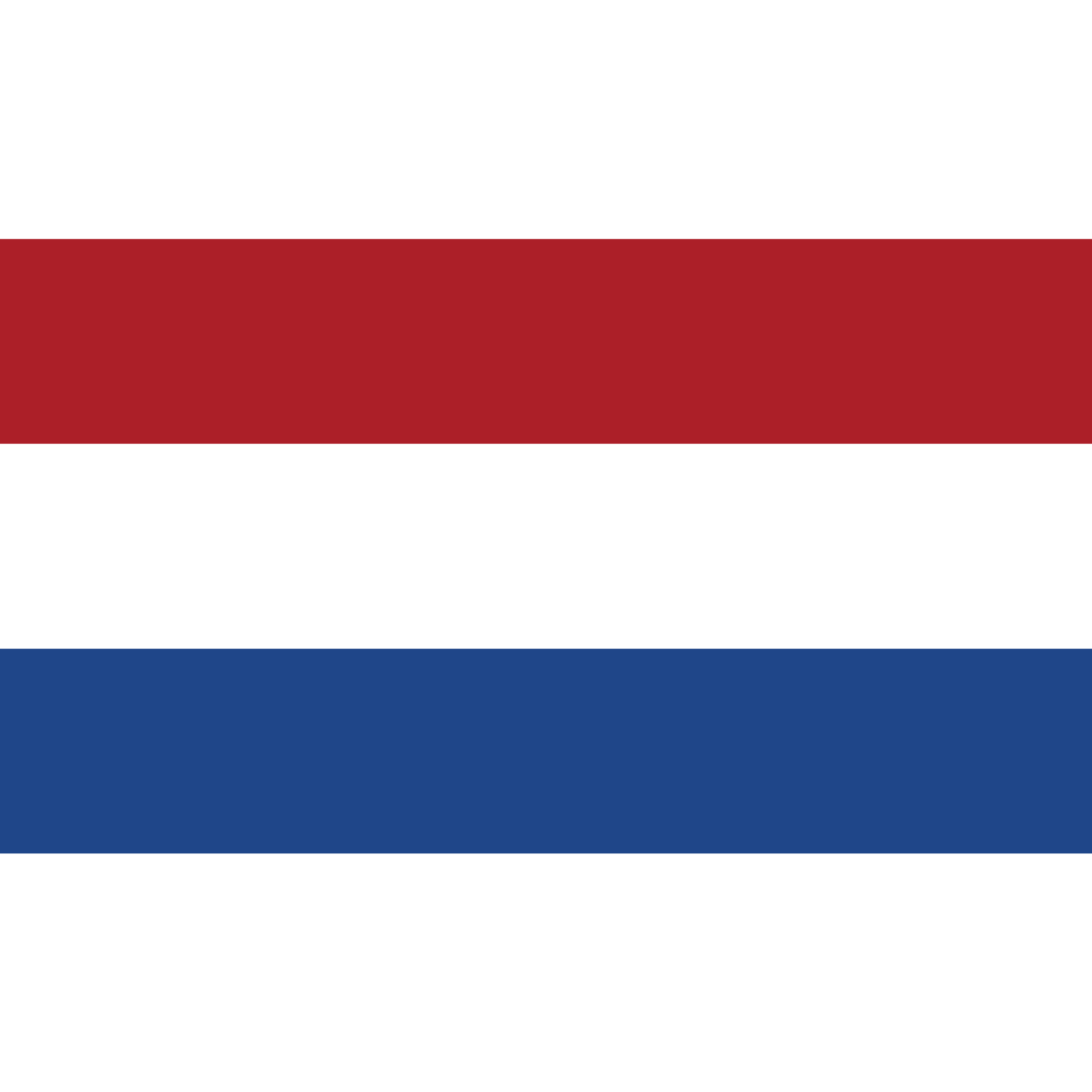 The Netherlands flag is made up of three equal horizontal bands in red, white, and blue. 