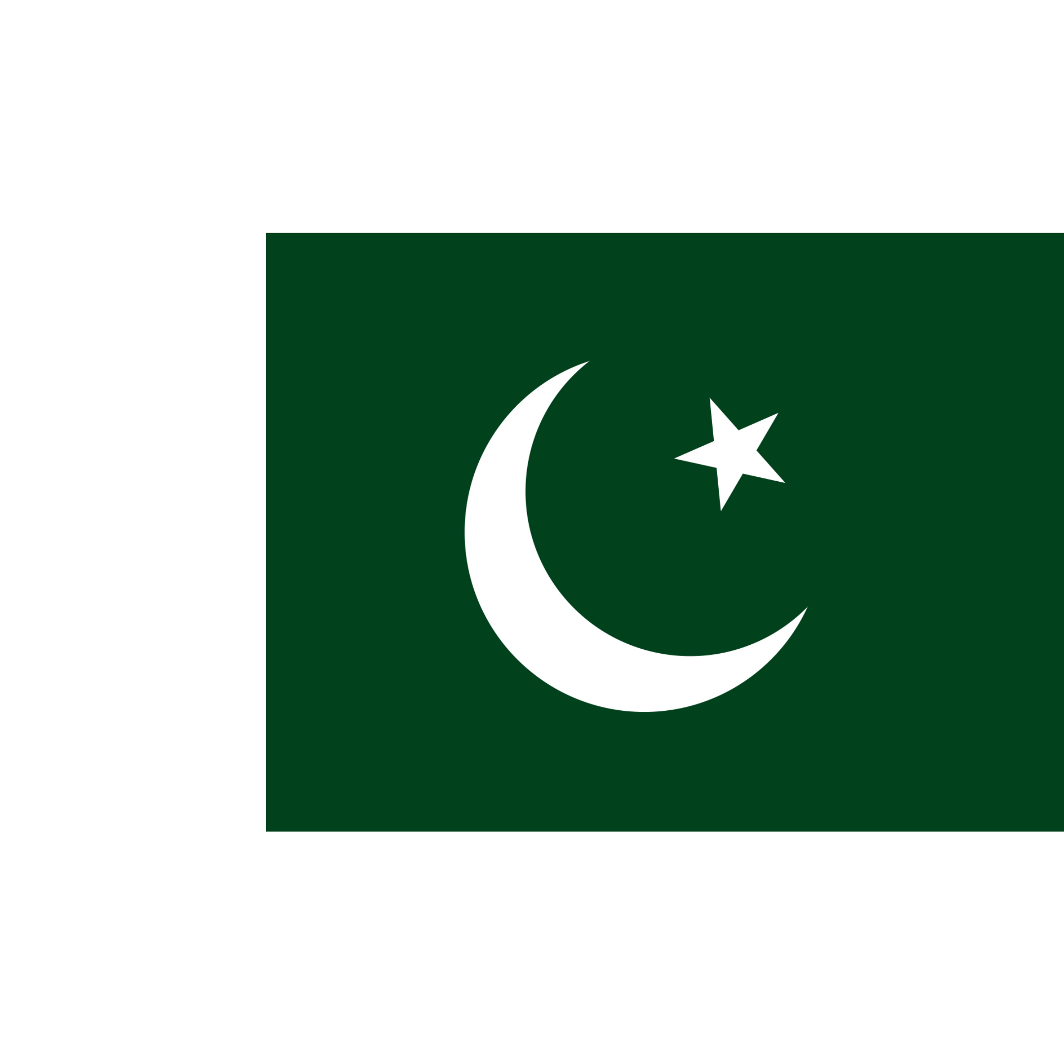 The flag of Pakistan has a white star and crescent moon on a dark green background, with a vertical white stripe on the left.