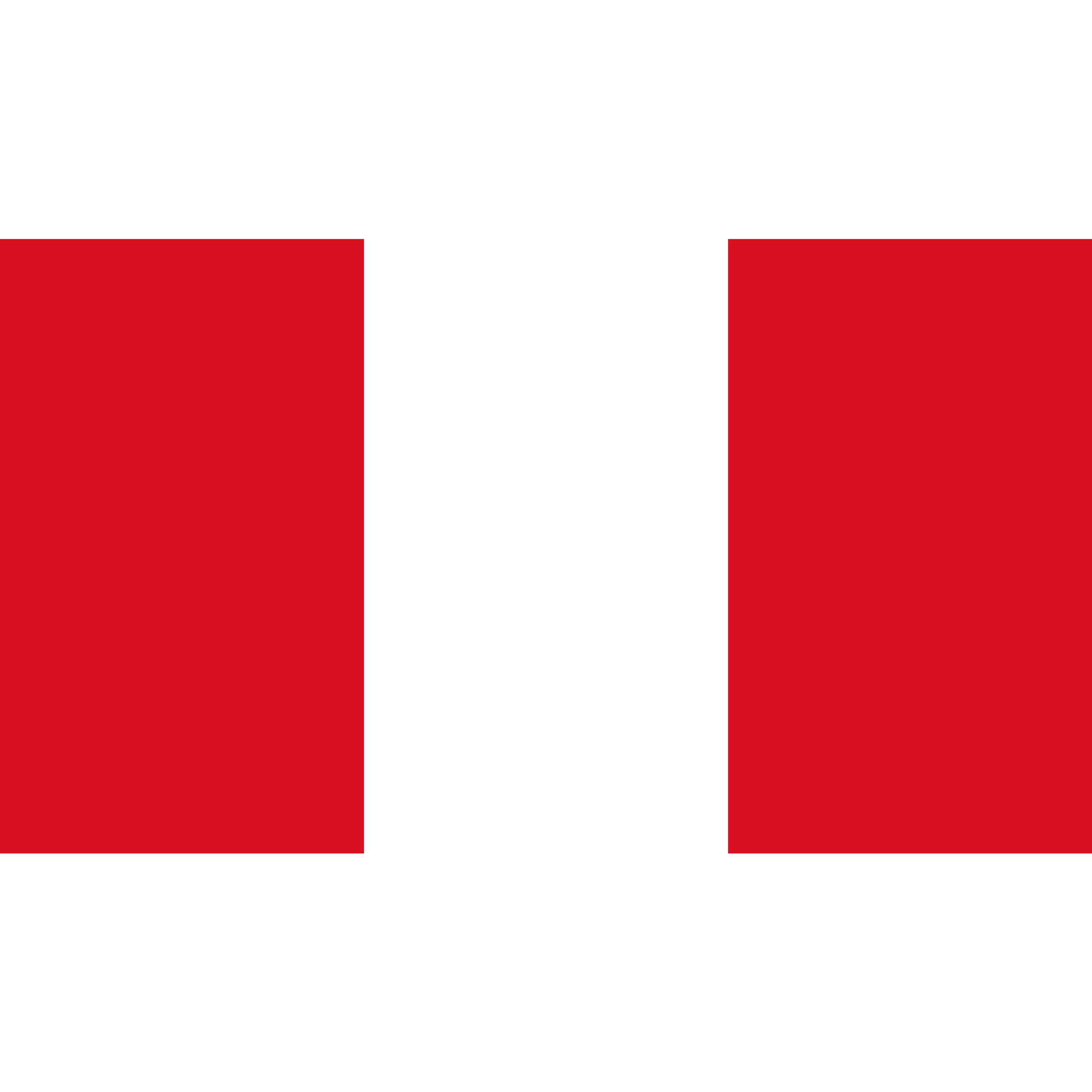 The flag of Peru consists of a white vertical band with red vertical bands on either side.