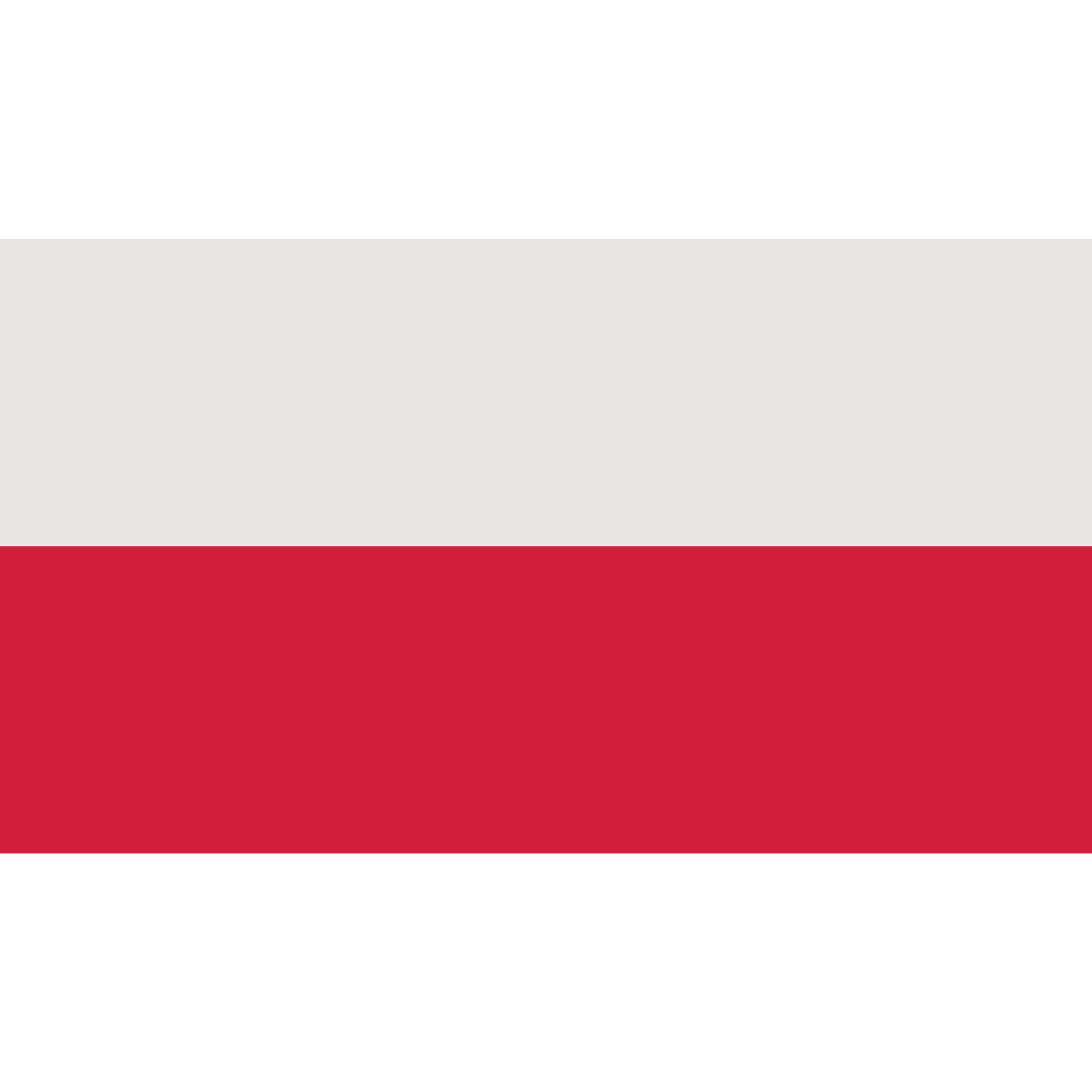 The flag of Poland is made up of two equal horizontal bands, the top half is white and the lower one is red.