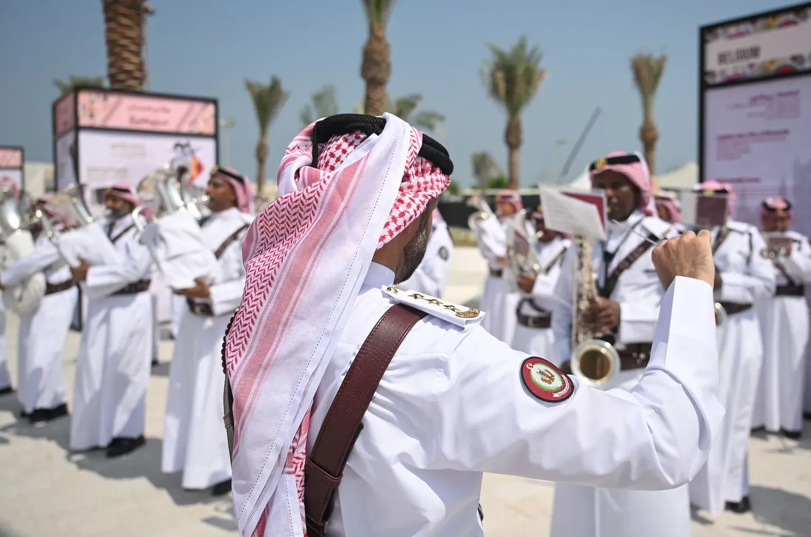 An orchestra in Qatar plays the national anthem, As-Salam al-Amiri
