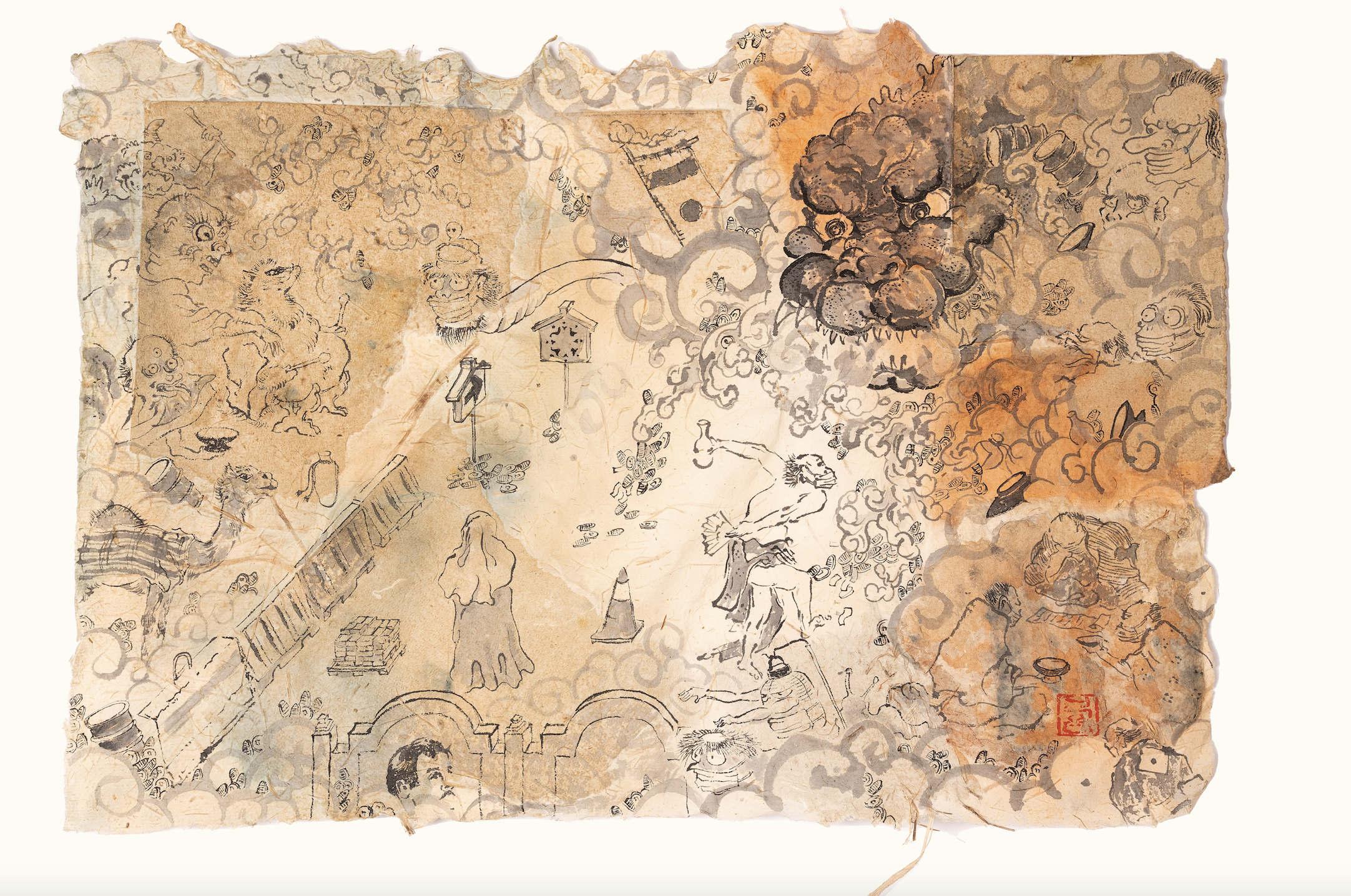 Artwork painted in ink on traditional handmade paper, as part of the Dialogue of Paper artist exchange. . 