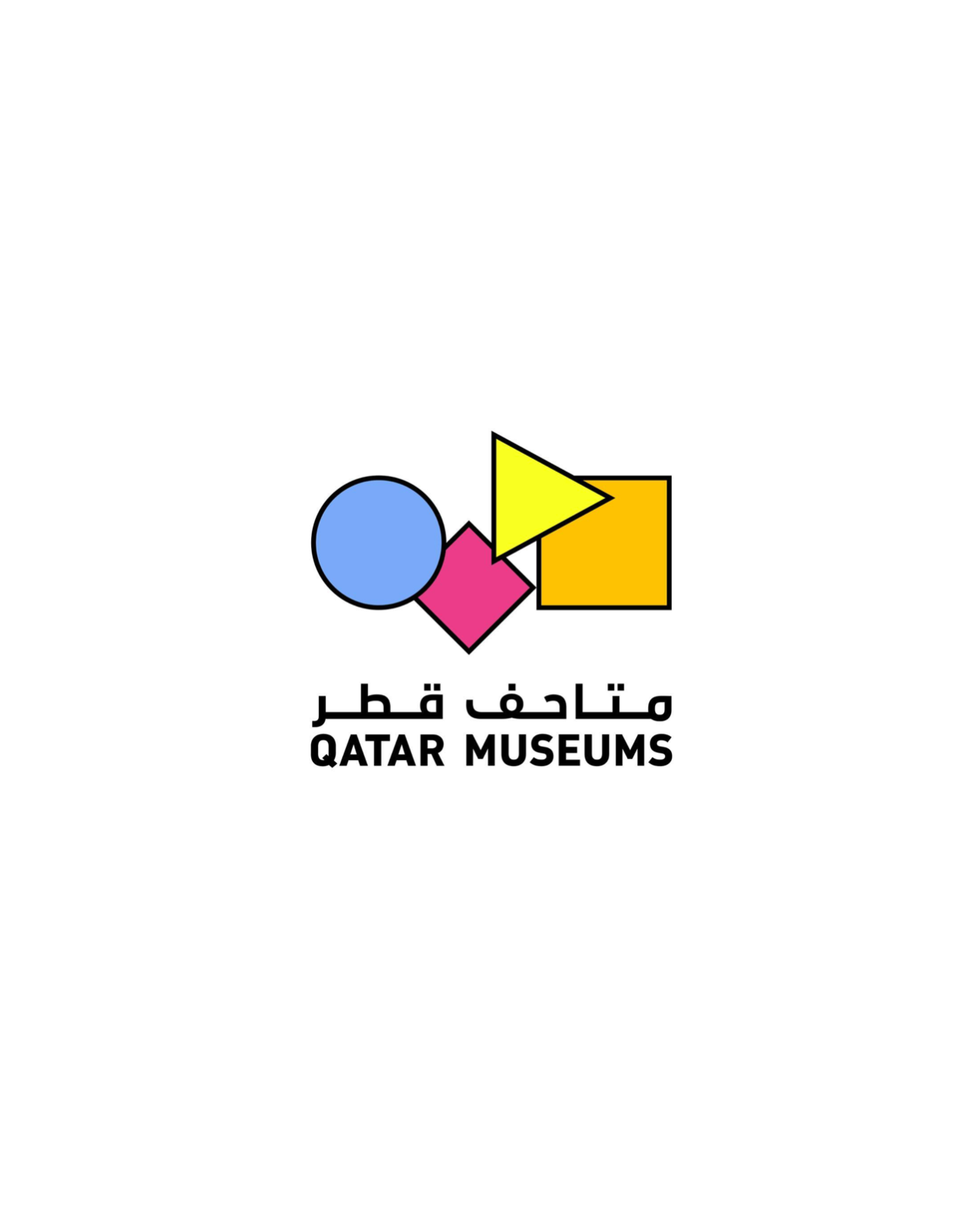 Qatar Museums Logo with the name in English and Arabic below a design of multicoloured shapes (squares, circle and triangle).Qatar Museums Logo with the name in English and Arabic below a design of multicoloured shapes (squares, circle and triangle).