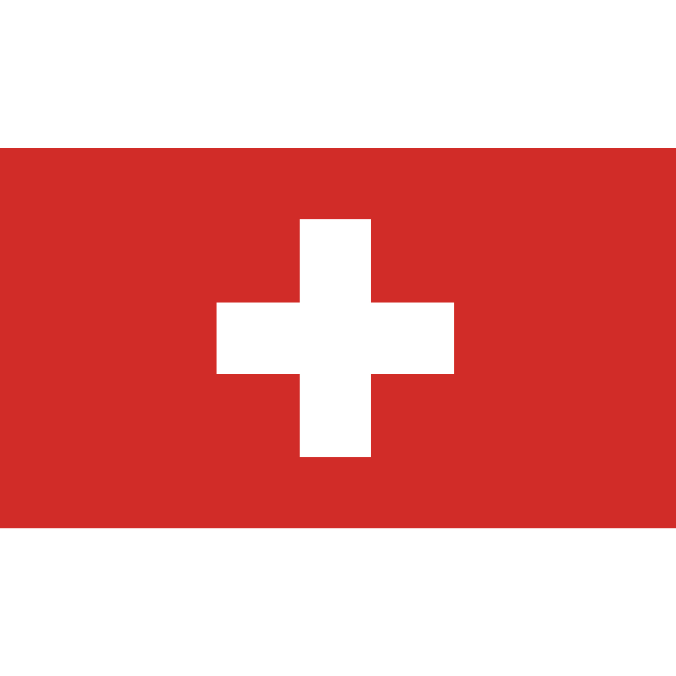 The flag of Switzerland consists of a red background with a white cross in the centre.