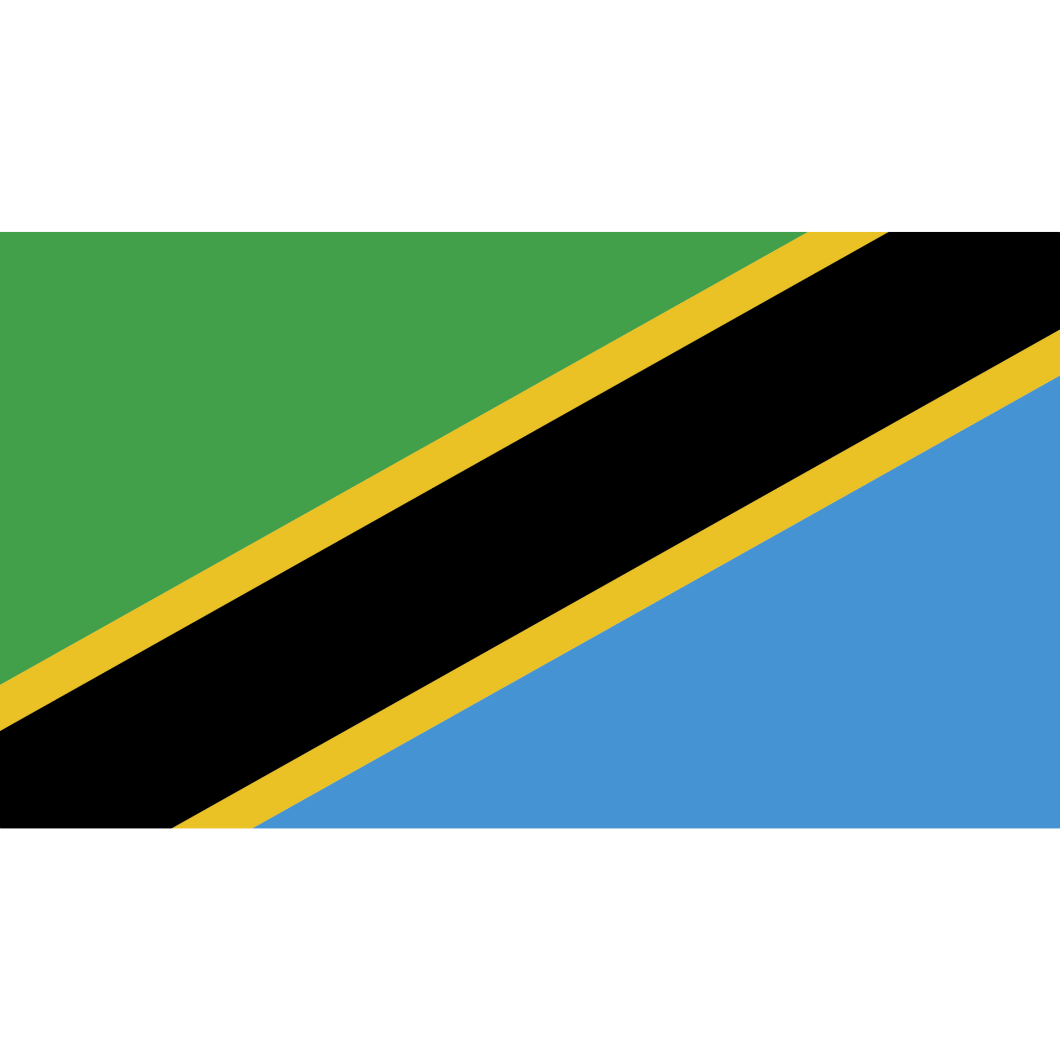 The Tanzania flag consists of a green triangle and light blue triangle separated diagonally by a yellow-edged black band.