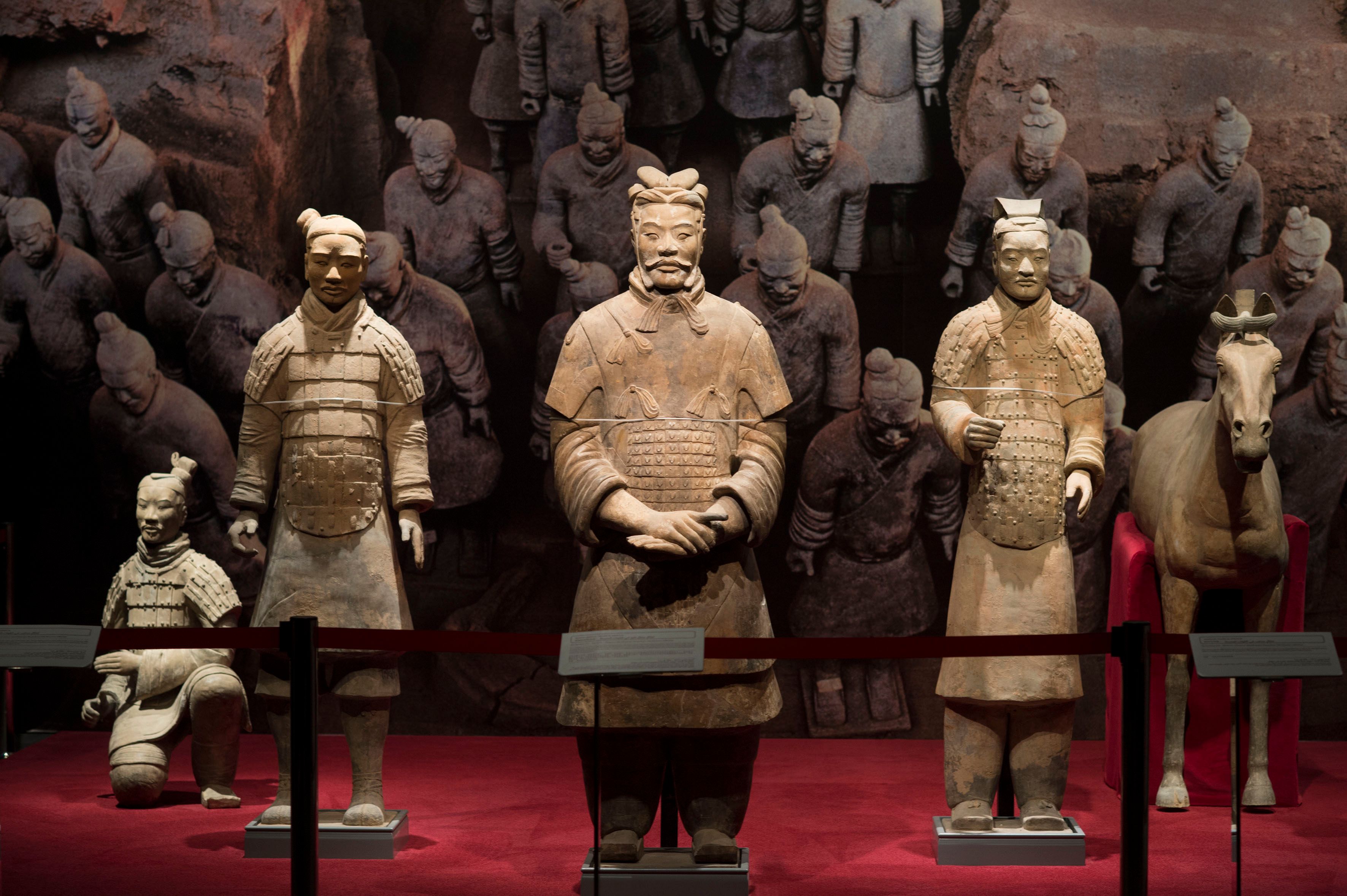 Chinese Terracotta warrior statues from the Treasures of China exhibition during Qatar-China 2016 Year of Culture.