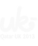 Qatar-UK 2013 Year of Culture Logo with the letters Uk written in thick font above.