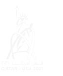 Qatar-USA 2021 Year of Culture Logo featuring landmarks from both countries: The Statue of Liberty and the Al Wahda Arches.