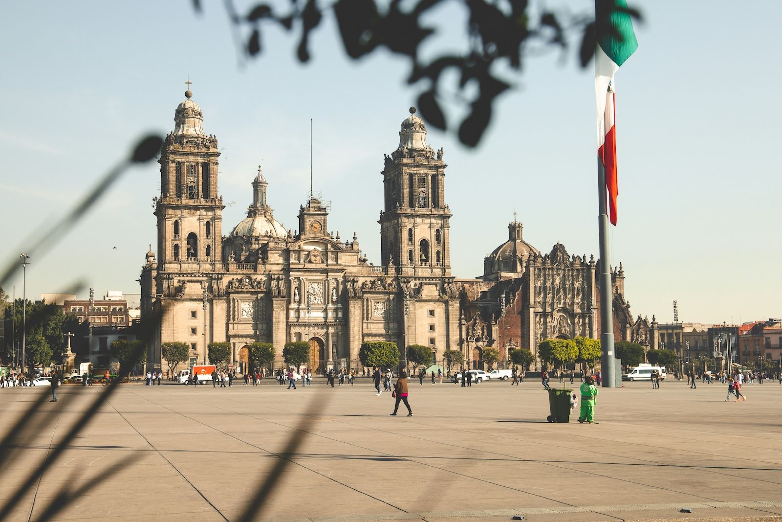 Mexico City main square, Zocalo, with its Cathedral in the background